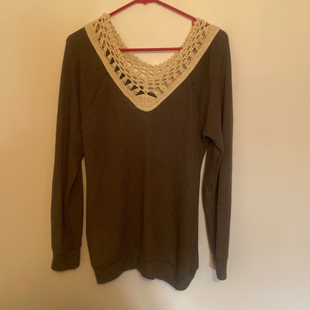 Worn once, light sweater with crotchet detail from boutique